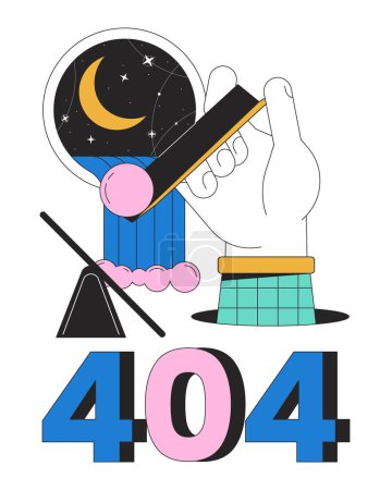 Illustration for Surreal esoteric error 404 flash message. Drop ball on balance plank. Waterfall window. Empty state ui design. Page not found popup cartoon image. Vector flat illustration concept on white background - Royalty Free Image
