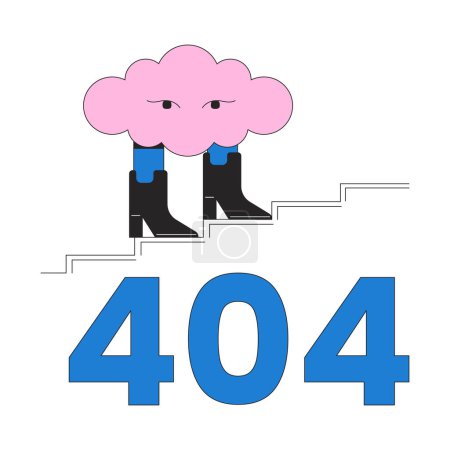 Illustration for Surreal cloud walking in boots error 404 flash message. Cumulus climbing stairs. Dream. Empty state ui design. Page not found popup cartoon image. Vector flat illustration concept on white background - Royalty Free Image