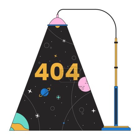 Illustration for Lamppost light planets galaxy error 404 flash message. Moon crescent stars streetlight. Empty state ui design. Page not found popup cartoon image. Vector flat illustration concept on white background - Royalty Free Image