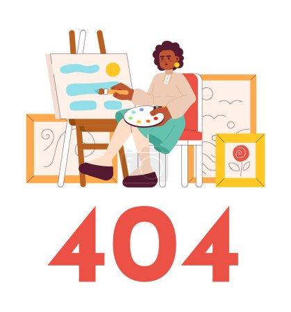 Illustration for Woman in art studio painting picture error 404 flash message. Creative hobby. Empty state ui design. Page not found popup cartoon image. Vector flat illustration concept on white background - Royalty Free Image