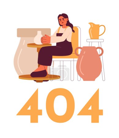 Illustration for Woman in pottery workshop error 404 flash message. Creating ceramic pot. Empty state ui design. Page not found popup cartoon image. Vector flat illustration concept on white background - Royalty Free Image