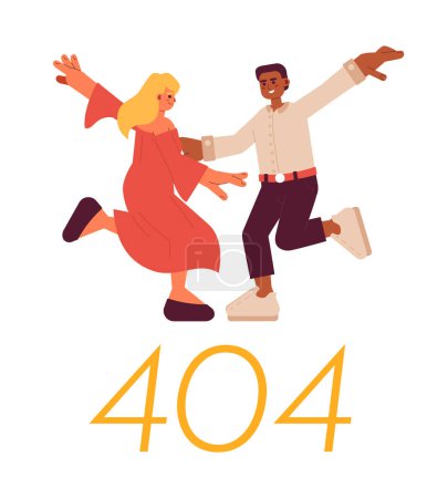 Illustration for Dancers dancing error 404 flash message. Hobby. Modern choreography. Happy people. Empty state ui design. Page not found popup cartoon image. Vector flat illustration concept on white background - Royalty Free Image