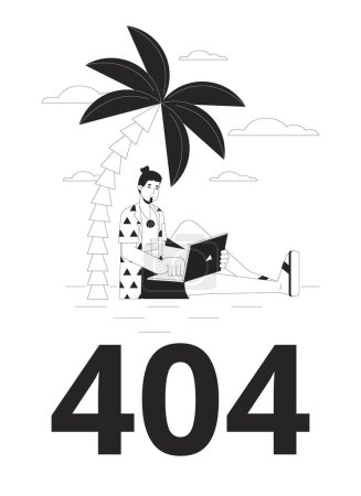 Illustration for Remote work black white error 404 flash message. Empty state ui design. Freelancer typing on laptop. Page not found popup cartoon image. Vector flat illustration concept on white background - Royalty Free Image