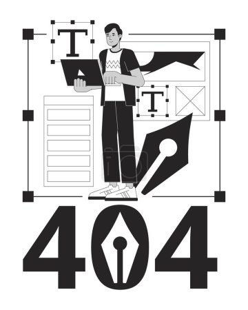 Ilustración de Freelancer diseñador web negro blanco error 404 mensaje flash. Diseñador de IU y UX. Monocromo vacío estado ui diseño. Página no encontrada imagen de dibujos animados emergente. Vector esquema plano concepto de ilustración - Imagen libre de derechos