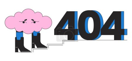 Illustration for Surreal cloud in boots with obstacle on stairs error 404 flash message. Climb stairway. Empty state ui design. Page not found popup cartoon image. Vector flat illustration concept on white background - Royalty Free Image