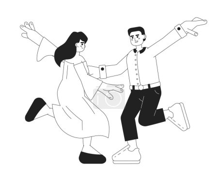 Illustration for Man and woman dancing monochromatic flat vector characters. Professional choreography. Editable thin line full body people on white. Simple bw cartoon spot image for web graphic design - Royalty Free Image