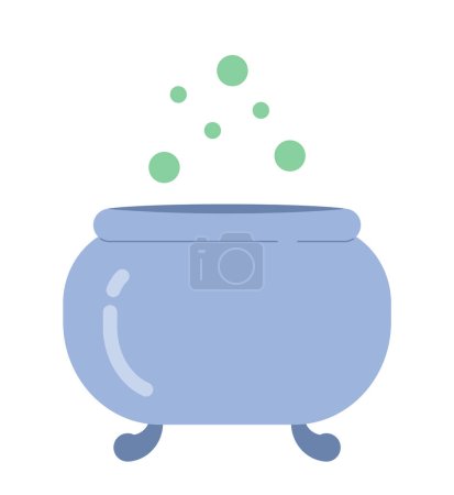 Illustration for Witches brew in cauldron semi flat colour vector object. Boiling poison with bubbles. Magic cooking. Editable cartoon clip art icon on white background. Simple spot illustration for web graphic design - Royalty Free Image