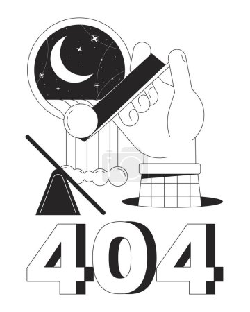 Illustration for Surreal esoteric black white error 404 flash message. Dropping sphere. Waterfall window. Monochrome empty state ui design. Page not found popup cartoon image. Vector flat outline illustration concept - Royalty Free Image