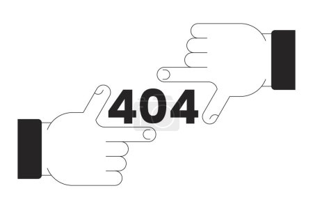 Illustration for Finger frame black white error 404 flash message. Finger focus. Failed perspective. Monochrome empty state ui design. Page not found popup cartoon image. Vector flat outline illustration concept - Royalty Free Image