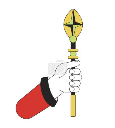 Illustration for Hand holding wizard staff flat line color isolated vector object. Vintage stave. Editable clip art image on white background. Simple outline cartoon spot illustration for web design - Royalty Free Image