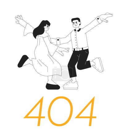 Illustration for Dancers dancing black white error 404 flash message. Modern choreography. Happy people. Monochrome empty state ui design. Page not found popup cartoon image. Vector flat outline illustration concept - Royalty Free Image