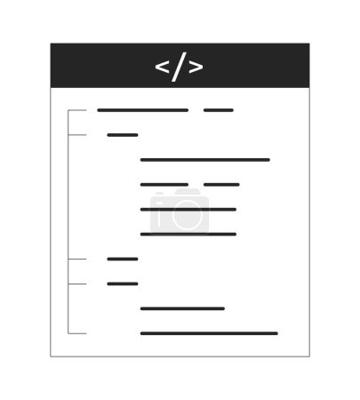 Ilustración de Código fuente abierto en la página web plana monocromo objeto vectorial aislado. Desarrollo web. Dibujo de arte en blanco y negro editable. Ilustración simple del punto del esquema para el diseño gráfico web - Imagen libre de derechos