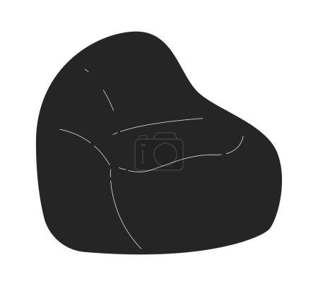Téléchargez les illustrations : Chaise sac haricot plat monochrome isolé objet vecteur. Siège souple pour le refroidissement. Dessin d'art linéaire en noir et blanc modifiable. Illustration simple des contours pour la conception graphique web - en licence libre de droit