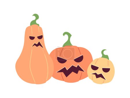 Illustration for Halloween pumpkins with carved spooky faces semi flat colour vector object. Jack-o-lanterns holiday. Editable cartoon clip art icon on white background. Simple spot illustration for web graphic design - Royalty Free Image