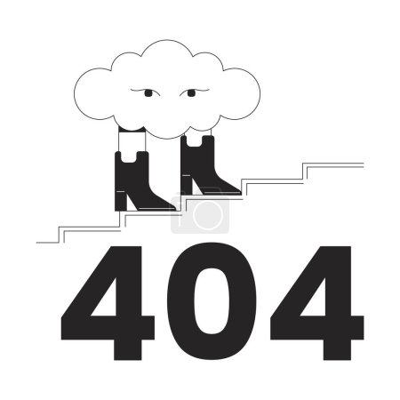 Ilustración de Nube surrealista caminando en botas negro blanco error 404 mensaje flash. Escaleras de cúmulos subiendo. Monocromo vacío estado ui diseño. Página no encontrada imagen de dibujos animados emergente. Vector esquema plano concepto de ilustración - Imagen libre de derechos