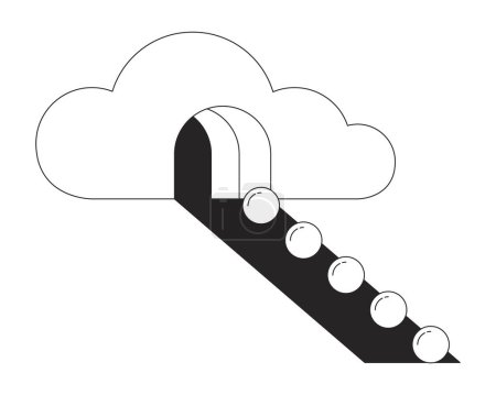 Illustration for Spheres rolling out surreal cloud flat monochrome isolated conceptual clipart. Psychedelic factory. Editable black and white line vector object. Simple outline spot illustration for web graphic design - Royalty Free Image