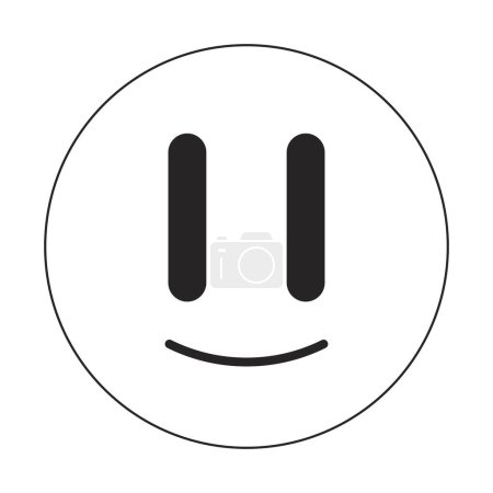 Ilustración de Objeto vectorial aislado monocromo plano emoji surrealista. Emoticono psicodélico. Los ojos distorsionados sonríen. Dibujo de arte en blanco y negro editable. Ilustración simple del punto del esquema para el diseño gráfico web - Imagen libre de derechos
