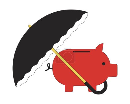 Illustration for Umbrella cover piggy bank flat line color isolated vector object. Editable clip art image on white background. Simple outline cartoon spot illustration for web design - Royalty Free Image