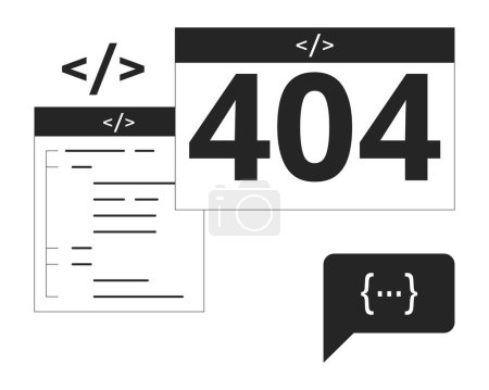 Illustration for Web pages, code and black white error 404 flash message. Monochrome empty state ui design. Page not found popup cartoon image. Vector flat outline illustration concept - Royalty Free Image