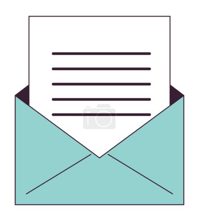 Illustration for Letter in opened envelope flat line color isolated vector object. Exchange messages. Editable clip art image on white background. Simple outline cartoon spot illustration for web design - Royalty Free Image