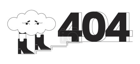 Ilustración de Nube surrealista en botas con obstáculo en escaleras negro blanco error 404 mensaje flash. Monocromo vacío estado ui diseño. Página no encontrada imagen de dibujos animados emergente. Vector esquema plano concepto de ilustración - Imagen libre de derechos