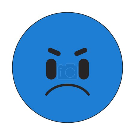 Illustration for Angry emoticon flat line color isolated vector object. Hate, dislike reactions. Angry face emoji. Editable clip art image on white background. Simple outline cartoon spot illustration for web design - Royalty Free Image