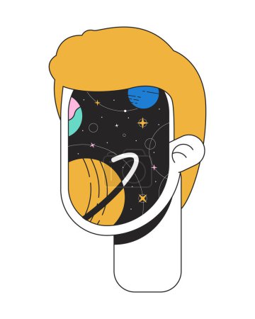 Illustration for Surrealism man with cosmic face flat line color isolated conceptual clipart. Surreal consciousness. Editable vector object on white background. Simple outline cartoon spot illustration for web design - Royalty Free Image