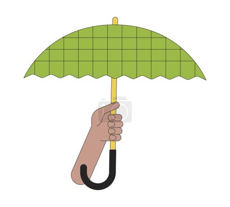 Illustration for Hand holding opened umbrella flat line color isolated vector object. Protect form weather. Editable clip art image on white background. Simple outline cartoon spot illustration for web design - Royalty Free Image