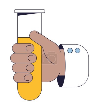 Illustration for Hand holding test tube with liquid flat line color isolated vector object. Chemical reaction. Editable clip art image on white background. Simple outline cartoon spot illustration for web design - Royalty Free Image