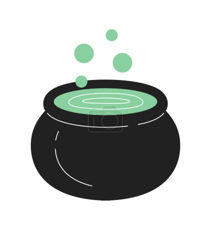 Illustration for Witches pot monochrome flat vector object. Brewing soup. Cauldron chowder. Witchcraft cooking. Editable black and white thin line icon. Simple cartoon clip art spot illustration for web graphic design - Royalty Free Image