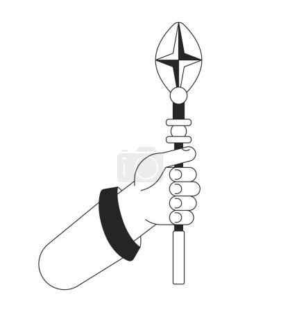 Illustration for Hand holding wizard staff flat monochrome isolated vector object. Vintage stave. Editable black and white line art drawing. Simple outline spot illustration for web graphic design - Royalty Free Image