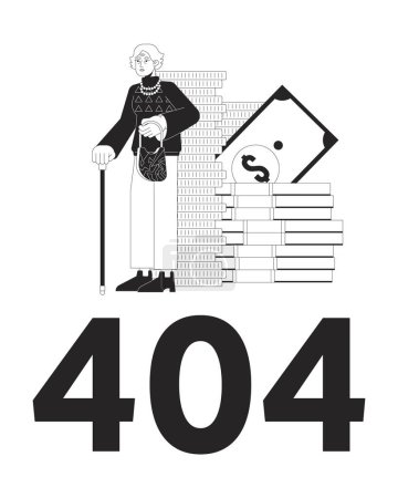Illustration for Pension savings black white error 404 flash message. Finance management. Monochrome empty state ui design. Page not found popup cartoon image. Vector flat outline illustration concept - Royalty Free Image