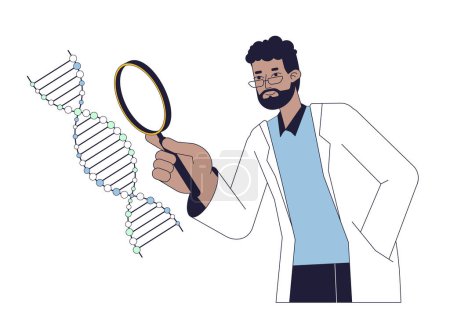 Illustration for Scientist study DNA helix flat line concept vector spot illustration. Biotechnology and engineering 2D cartoon outline character on white for web UI design. Editable isolated color hero image - Royalty Free Image