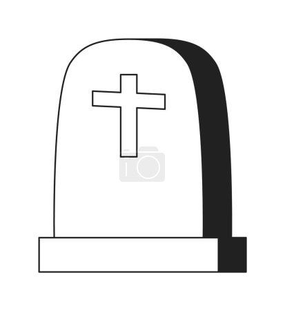 Illustration for Rip headstone monochrome flat vector object. Graveyard cemetery. Tombstone old fashioned. Editable black and white thin line icon. Simple cartoon clip art spot illustration for web graphic design - Royalty Free Image