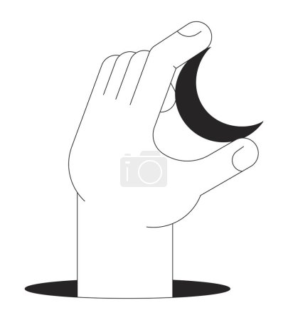 Illustration for Hand holding crescent moon flat monochrome isolated conceptual clipart. Esoteric magic astrology. Editable black and white line vector object. Simple outline spot illustration for web graphic design - Royalty Free Image