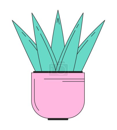 Téléchargez les illustrations : Aloe pot plante plate ligne couleur isolée objet vecteur. Arbuste en pot. Plante d'intérieur d'aloès succulente. Image de clip art modifiable sur fond blanc. Illustration simple de dessin animé pour la conception web - en licence libre de droit
