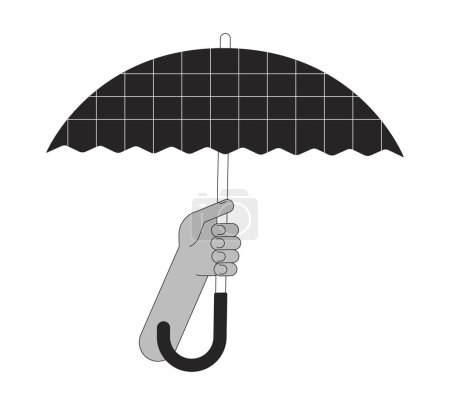 Illustration for Hand holding opened umbrella flat monochrome isolated vector object. Accessory protect form weather. Editable black and white line art drawing. Simple outline spot illustration for web graphic design - Royalty Free Image