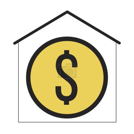 Illustration for Coin inside house flat line color isolated vector object. Mortgage for buying real estate. Editable clip art image on white background. Simple outline cartoon spot illustration for web design - Royalty Free Image