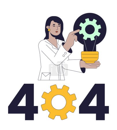 Illustration for Mechanics science error 404 flash message. Busy woman turns cogwheel. Technology. Empty state ui design. Page not found popup cartoon image. Vector flat illustration concept on white background - Royalty Free Image