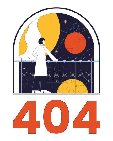 Illustration for Space exploration error 404 flash message. Woman looking on universe through window. Empty state ui design. Page not found popup cartoon image. Vector flat illustration concept on white background - Royalty Free Image