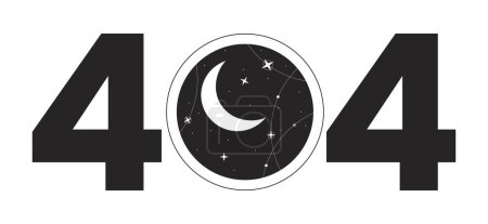 Illustration for Round window with starry moon night black white error 404 flash message. Esoteric magic. Monochrome empty state ui design. Page not found popup cartoon image. Vector flat outline illustration concept - Royalty Free Image