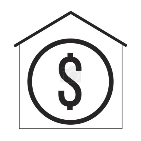 Illustration for Coin inside house flat monochrome isolated vector object. Mortgage for buying real estate. Editable black and white line art drawing. Simple outline spot illustration for web graphic design - Royalty Free Image