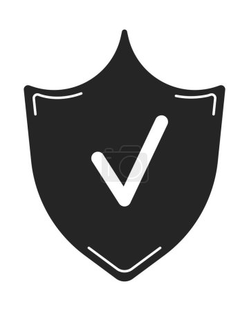 Illustration for Protection shield with checkmark flat monochrome isolated vector object. Editable black and white line art drawing. Simple outline spot illustration for web graphic design - Royalty Free Image
