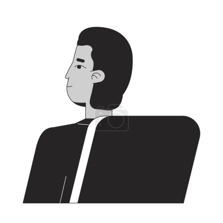 Ilustración de Estudiante comprometido indio hombre sentado en silla plana línea negro blanco vector carácter. Esquema editable persona de medio cuerpo. Hombre millennial interno simple dibujo animado aislado spot ilustración para el diseño web - Imagen libre de derechos