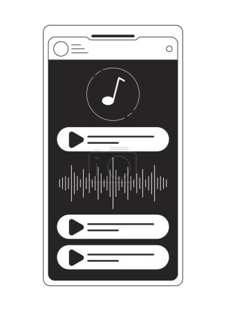 Ilustración de Aplicación de música en la pantalla del teléfono inteligente bw concepto vector spot ilustración. Gadget 2D dibujos animados línea plana objeto monocromático para el diseño de interfaz de usuario web. Escuchar música editable aislado contorno héroe imagen - Imagen libre de derechos