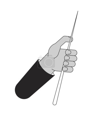 Illustration for Holding pointer stick flat line black white vector character hand. Editable outline person body part. Teacher stick. Educational equipment simple cartoon isolated spot illustration for web design - Royalty Free Image