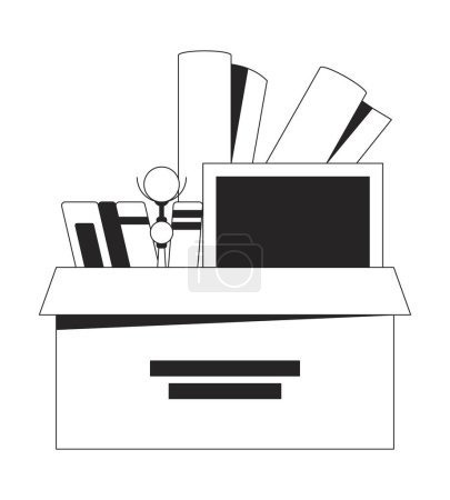 Illustration for Square cardboard box with personal belongings flat monochrome isolated vector object. Moving stuff. Editable black and white line art drawing. Simple outline spot illustration for web graphic design - Royalty Free Image