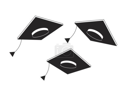 Illustration for Square academic caps flat monochrome isolated vector object. Graduation caps flying in air. Editable black and white line art drawing. Simple outline spot illustration for web graphic design - Royalty Free Image