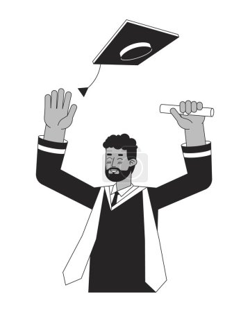 Ilustración de Afro-americano estudiante masculino con diploma de graduación de línea plana negro blanco vector carácter. Esquema editable persona de medio cuerpo. Graduado simple ilustración spot de dibujos animados aislados para el diseño web - Imagen libre de derechos