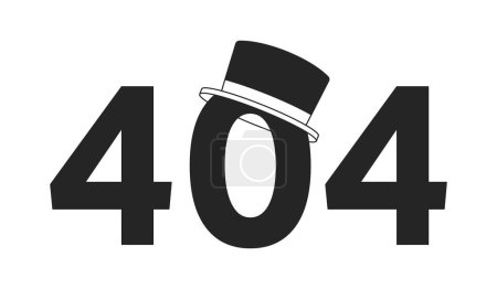Illustration for Top hat black white error 404 flash message. Man hat accessory. Monochrome empty state ui design. Page not found popup cartoon image. Vector flat outline illustration concept - Royalty Free Image